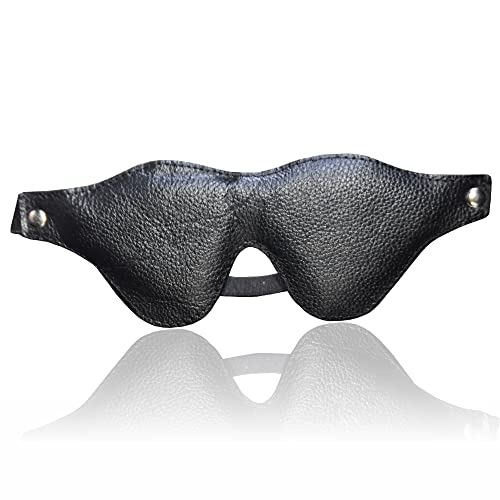 ClubCorp Handmade Genuine Cowhide Leather Glasses Shape Blindfold Eye Mask with Adjustable Strap Works with Every Snooze Position for Men and Women (Black New)