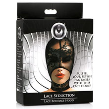 Load image into Gallery viewer, Master Series Lace Seduction Bondage Hood. BDSM Mask and Sexy Fetish Fantasy Costume for Women, Men &amp; Adult Couples. Machine Washable, Polyester, Black, One Size Fits Most
