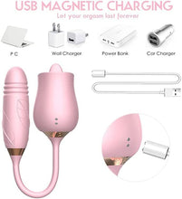 Load image into Gallery viewer, Rose Toy Vibrator for Women - 3 in 1 Clitoral Stimulator Tongue Licking Thrusting G Spot Dildo Vibrator with 9 Modes, Rose Adult Sex Toys Games, Clitoris Nipple Licker for Women Man Couple (Red)
