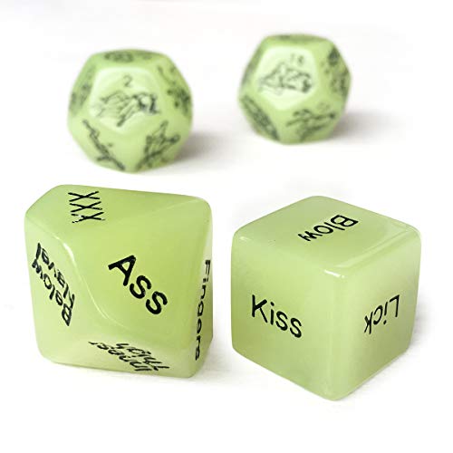 Acircle 4Pcs Multi Sided Sex Marble Dice Set with Word for Couple Naughty Role Cosplay (Night)