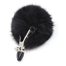 Load image into Gallery viewer, JIAHAO Furry Feather Nipple Clamps Clips Adjustable Rabbit Tail BDSM Sex Toy Unisex (Black)
