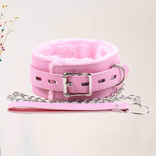 Load image into Gallery viewer, Choker Collar Fur Line Necklace Leash Adjustable Chain Role Play Restraints Props (Pink)
