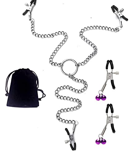 Malipa Adjustable Metal Nipple Clamps 33993 Necklace Entertainment Chain Clip for Women/Man Non-Piercing Nipplerings Clip On Nipple Rings Decorative Clip for Clothing Accessories- (3T), Black