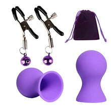 Load image into Gallery viewer, Silicone Nipple Suction Toy Cups Nipple Pullers Aspirator Breast Stimulator Bondaged Nipple Clamps Toys with Soft Bag
