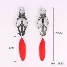 Load image into Gallery viewer, Bluebay Leather Feather Nipple Clmaps Metal Clips for Women Sex Play (007G Red Feather)
