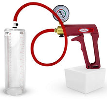 Load image into Gallery viewer, LeLuv Premium Penis Pump Maxi Red Upgraded Uncollapsible Slippery Silicone Hose Plus Vacuum Gauge | 9 inch Untapered Length x 2.75 inch Diameter Cylinder
