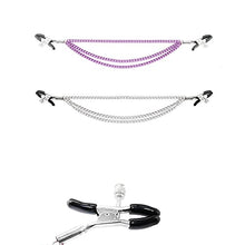 Load image into Gallery viewer, GOVVI Nipple Clamps Sex Pleasure Women,Nipple Clip with Chain Nipple Clamps, Non Piercing Adjustable Clips,Clip On Nipple Rings Decorative Clip for Men Women (Purple)
