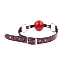 Load image into Gallery viewer, Adjustable red and Black Shiny Leather Hollow Toy Ball with Perforated Mouth (red)
