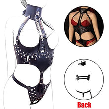 Load image into Gallery viewer, LSCZSLYH Leather BDSM Bondage Waist Underwear Chastity Belts Women Open Breast Bra with Spiked Collar SM Toys (Color : Black)
