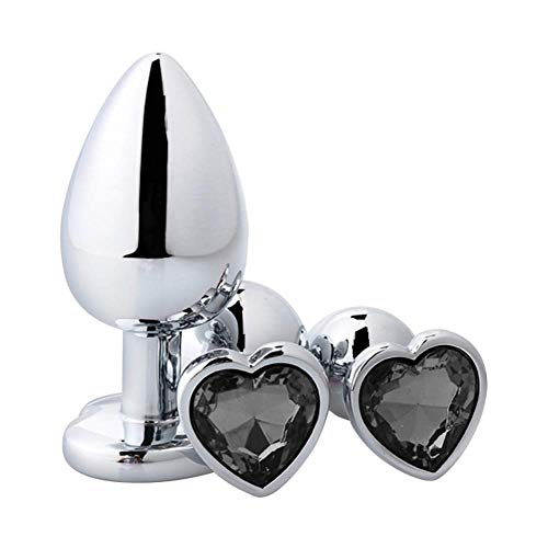 2022 Years New 3Pcs Set Luxury Metal Butt Toys Heart Shaped Anal Trainer Jewel Butt Plug Kit S&M Adult Gay Anal Plugs Woman Men Sex Gifts Things for Beginners Couple (black0)