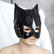 Load image into Gallery viewer, Female Adult Toy Black Patent Leather Cat Face Open Blindfold Hood Play Party JL-042
