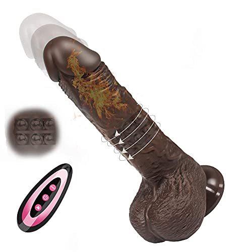 8.6 Inch Brown Realistic Thrusting Dildo Vibrator with 360 Rotating & Heating for Women, Electric Silicone Dildos Rechargeable Sex Toy with Strong Suction Cup & Remote Control for G Spot Anal Play