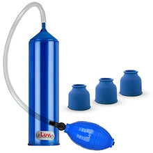 Load image into Gallery viewer, 2.25&quot;x9&quot; EasyOp Good Bgrip Blue Ball Grip with Clear Graduated Cylinder/Clear Collapse-Resistant Hose Penis Pump with 3 Silicone Small Sleeves
