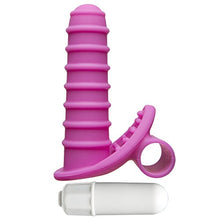 Load image into Gallery viewer, Doc Johnson Mood - Euphoric Ridged - Silicone Finger Sleeve with 10 Function Vibrating Bullet Clit Stimulator - Pink
