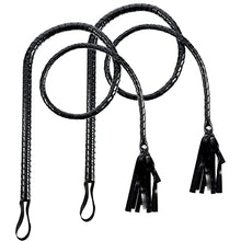 Load image into Gallery viewer, GOOFFY 2 Piece Leather Black Whip 1.8m/71inch Halloween Costume Whip Role-Playing Game Whip
