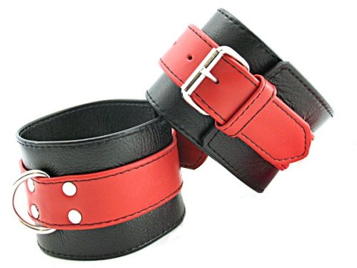 Heart 2 Heart Soft Leather Ankle Restraints, Red/Black