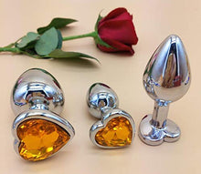 Load image into Gallery viewer, 3Pcs Set Luxury Metal Butt Toys Heart Shaped Anal Trainer Jewel Butt Plug Kit S&amp;M Adult Gay Anal Plugs Woman Men Sex Gifts Things for Beginners Couples Large/Medium/Small,Yellow
