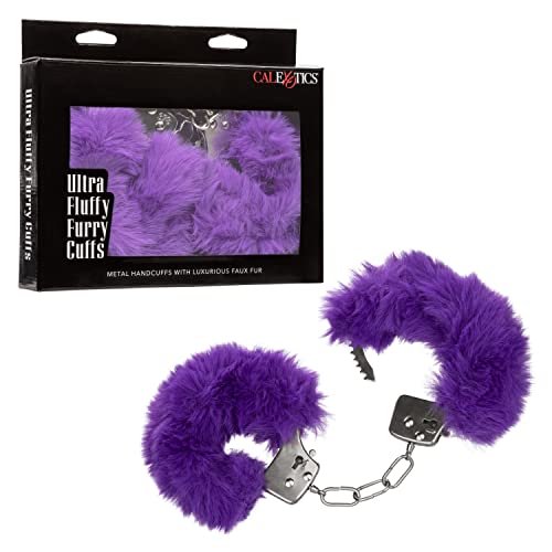 CalExotics Ultra Fluffy Furry Cuffs Handcuff Sex Key Holster Adults Law Enforcement Role Play BDSM Restraining - Purple - SE-2651-60-3