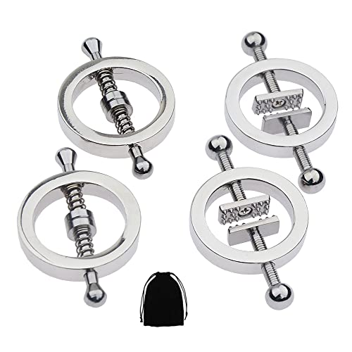 2/4 PCs Stainless Steel Nipple Clamps, Fake Nipple Rings Non Piercing, Nipple Clamps Sexual Pleasure, Nipple Toys for Couple Flirting or Own Use (A+B)