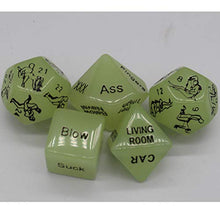 Load image into Gallery viewer, AlevRam Glowing Sex Dice Set,5 Pcs Sex Games for Adult Couples ,Sex Dice for Couples Naughty Positions,Adult Game Night, Sex Party Dices
