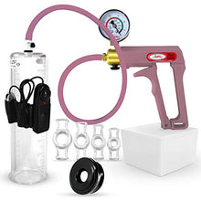 Load image into Gallery viewer, LeLuv Vibrating Premium Penis Pump Uncollapsable Silicone Hose Maxi Purple Plus Vacuum Gauge Bundle with Soft Black TPR Seal &amp; 4 Sizes of Constriction Rings 9 inch x 2.25 inch Cylinder
