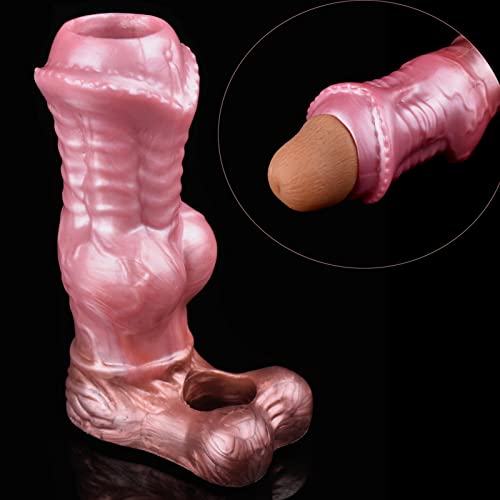 Silicone Horse Penis Enlarger Slevee,Wearable Elastic Cock Ring Enlargement Slevee,Realistic Shaft with Dog Knot,Soft Dildo Hollow Sleeve Adult Sex Toy Suitable for Men Increase Perimeter & Endurance