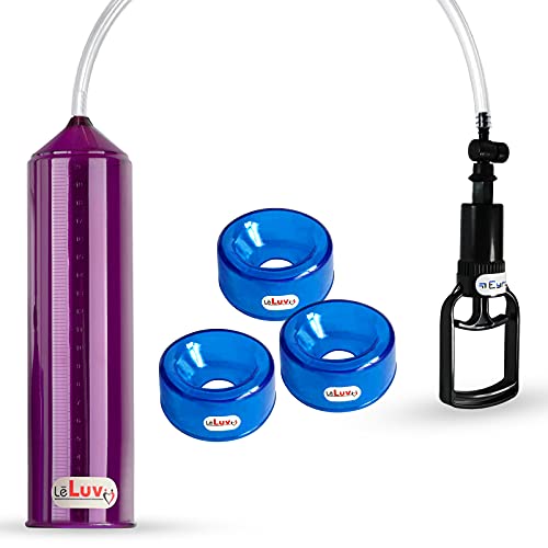 LeLuv Vacuum Pump Easyop Purple 2.25 Inch x 9 Inch Cylinder Tgrip Handle Clear Kink-Resistant Hose Bundle with 3 Pack of .9