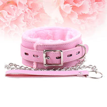 Load image into Gallery viewer, Choker Collar Fur Line Necklace Leash Adjustable Chain Role Play Restraints Props (Pink)
