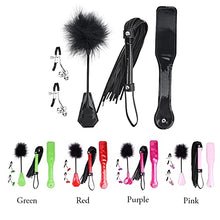 Load image into Gallery viewer, LANWAN 4PCS Whip Set Horse Riding Crop Faux Leather Whip Flogger and Nipple Clamps (Black)
