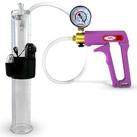 LeLuv Vibrating Penis Pump Maxi Purple Handle Plus Vacuum Gauge 12 inch x 1.75 inch Cylinder