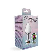 Load image into Gallery viewer, Viben Toys  Cheeky Charms Butt Plug  Body Safe Aluminum Alloy, Lightweight Anal Plug  Silver Round Rainbow Acrylic Gemstone - Medium
