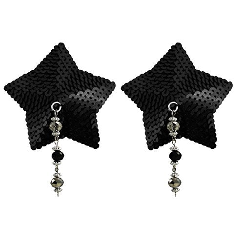 Bijoux de Nip Sequin Star Shaped Nipple Covers with Faceted Beads, Black, 2.9 Ounce