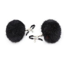 Load image into Gallery viewer, JIAHAO Furry Feather Nipple Clamps Clips Adjustable Rabbit Tail BDSM Sex Toy Unisex (Black)
