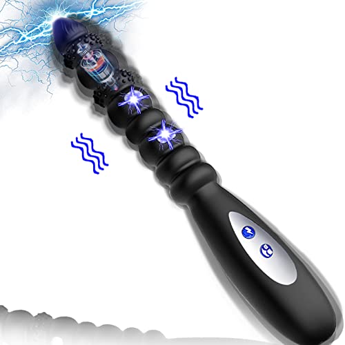 Electric Shock Anal Vibrator Prostate Stimulator 9 Beads Vibrating Anal Plug with 10 Powerful Vibrations 3 Electric Shock Pulse Modes, Anus Massager G-spot Anal Sex Toy for Men, Women