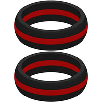 Set of Two (2) Thin Red Line Silicone Rings Size 13 - Engagement Wedding Replacement Band for Active and Workout Lifestyles - fire Fighter Support