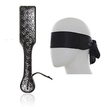 Load image into Gallery viewer, feifanmall Black Satin Blindfold Eye Mask with Love Flirting Flirt Tool Leather Hand Spanking Slapper Paddle
