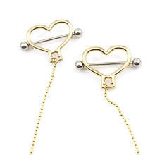 Load image into Gallery viewer, BodyJewelryOnline Heart Shaped Nipple Barbell [Gold IP], Includes Ball Chain [18 Length], Surgical Steel Shaft, Length: 14g (1.6mm), Hypoallergenic, Comfortable, Durable
