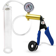 Load image into Gallery viewer, Vacuum Penis Pump Ergonomic Silicone Grip LeLuv Ultima Blue with Gauge + TPR Sleeve 12&quot; x 1.75&quot; Diameter
