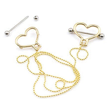 Load image into Gallery viewer, BodyJewelryOnline Heart Shaped Nipple Barbell [Gold IP], Includes Ball Chain [18 Length], Surgical Steel Shaft, Length: 14g (1.6mm), Hypoallergenic, Comfortable, Durable
