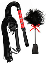 Load image into Gallery viewer, MALINERO Black BDSM Set Tickler Sex Flogger Sex Whip Spanking Paddle Adult Crop Bondage BDSM Flogger Set Adult Feather Tickler for Couples Set
