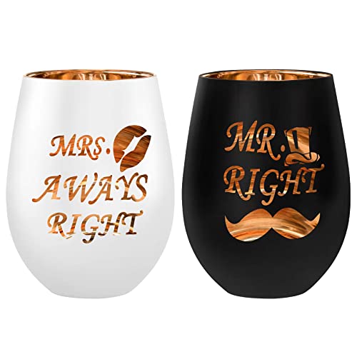 xilaxila Mr Right Mrs Always Right Wine Glasses- Mr and Mrs Gifts- Personalized Wedding Gifts for Couple, Bride and Groom,His and Hers - Cool Engagement Gifts,Bridal Shower Gift