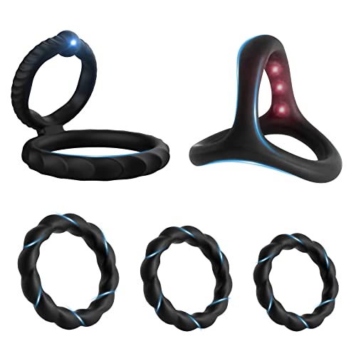 New Pc5 Silicone Penis Ring Combo Set, Enhance Erection Fun, Soft Silicone Penis Ring, Elasticity, Make Penis Longer, Harder, Longer Lasting Adult Sex Toys and Games.