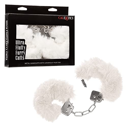 CalExotics Ultra Fluffy Furry Cuffs Handcuff Sex Key Holster Adults Law Enforcement Role Play BDSM Restraining - White - SE-2651-50-3