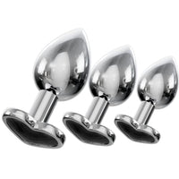 Jewelled Butt Plugs by bed geek Stainless Smooth Metal Anal Plug Adult Sex Toys Velvet Bags 3 Size Pack (Heart Black)