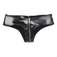 Load image into Gallery viewer, dPois Womens Shiny Wet Look Patent Leather Low Rise Sissy Zipper Crotch Jockstrap Bikini Briefs Special Night Underwear Black Small(Waist: 29.0&quot;/74cm)
