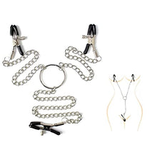 Load image into Gallery viewer, Non-Piercing Nipple Clamps Clips with Chain and 2 Bells, Women&#39;s Sex Toys with 3 Heads Pressure Adjustable for Sex Pleasure Silver
