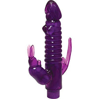 Ribbed Bunny Waterproof Vibe with Anal Tickler 8 Inch Purple