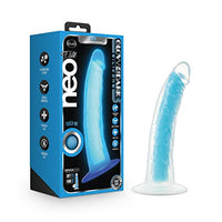 Blush Neo Elite Glow in The Dark 7.5 Inch Silicone Dual Density Cock with Suction Cup, Sex Toy for Women, Neon Blue