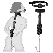 Load image into Gallery viewer, BDSM Anal Hook with Ball Gag, 2 in 1 Leather Sex Bondage Set Anal Trainer with Collar, Handcuffs &amp; Adjustable Strap, Restraints Kit Role Play Butt Plug Fetish Slave SM Adult Sex Toys Unisex
