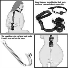 Load image into Gallery viewer, BDSM Anal Hook with Ball Gag, 2 in 1 Leather Sex Bondage Set Anal Trainer with Collar, Handcuffs &amp; Adjustable Strap, Restraints Kit Role Play Butt Plug Fetish Slave SM Adult Sex Toys Unisex
